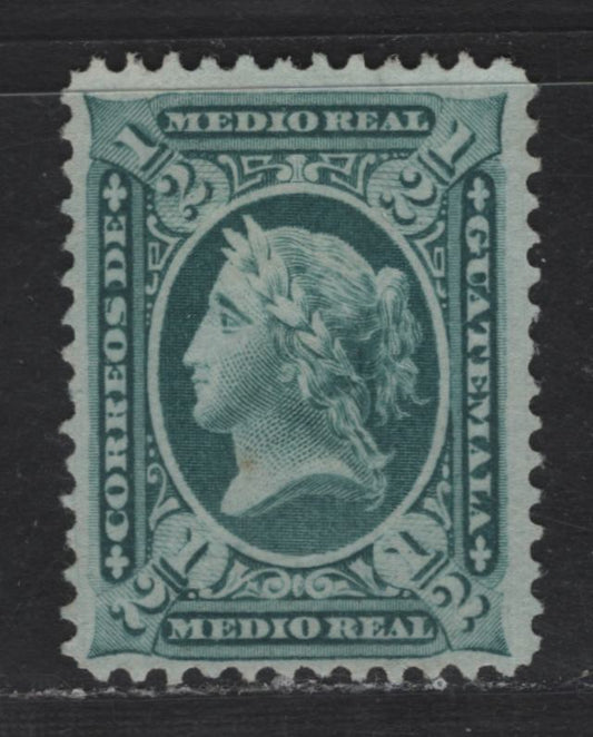 Lot 170 Guatemala SC#8 1/2r Blue Green Liberty Head, 1875 Liberty Heads Issue, A Very Fine Unused Single, Without Gum