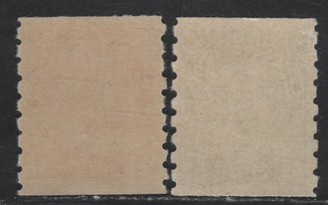 Lot 17 Canada #125, 126d 1c Green - Chrome Yellow King George V, 1912-1924 Admiral Coil Issue, 2 FNH Singles, Perf 8 Vertical, Wet Printings, Retouched Framelines.