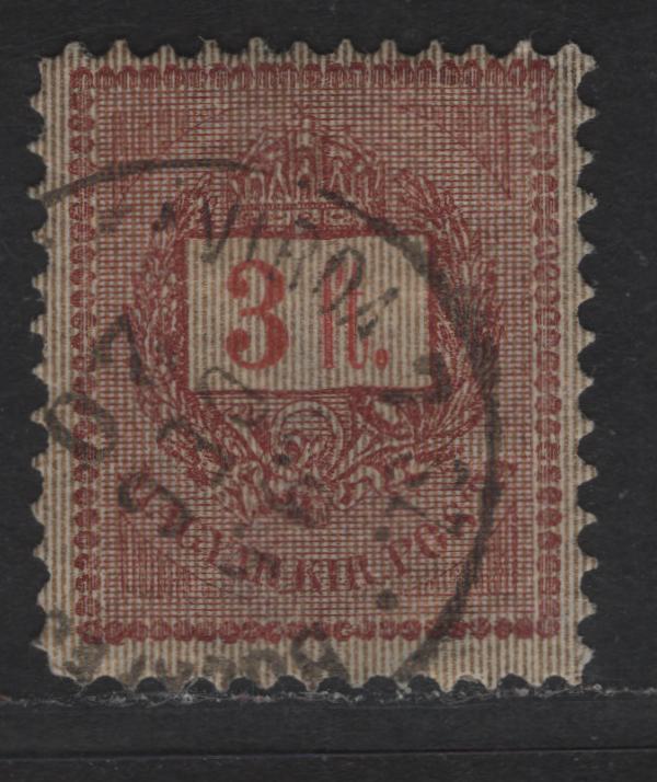Hungary SC#3s 3ft Lialc Brown & Gold Crown of St Stephen, 1888-1898 Crown of St Stephen Issue, A Very Fine Used Single, KL in Oval Wmk, Perf 11.5