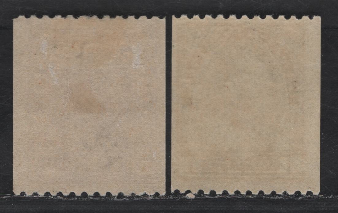 Lot 20 Canada #131var, 134 1c & 3c Deep Yellowish Green & Dark Brown King George V, 1915-1924 Admiral Coil Issue, 2 FNH/OG Singles, Wet Printing, Perf 12 Horizontal.