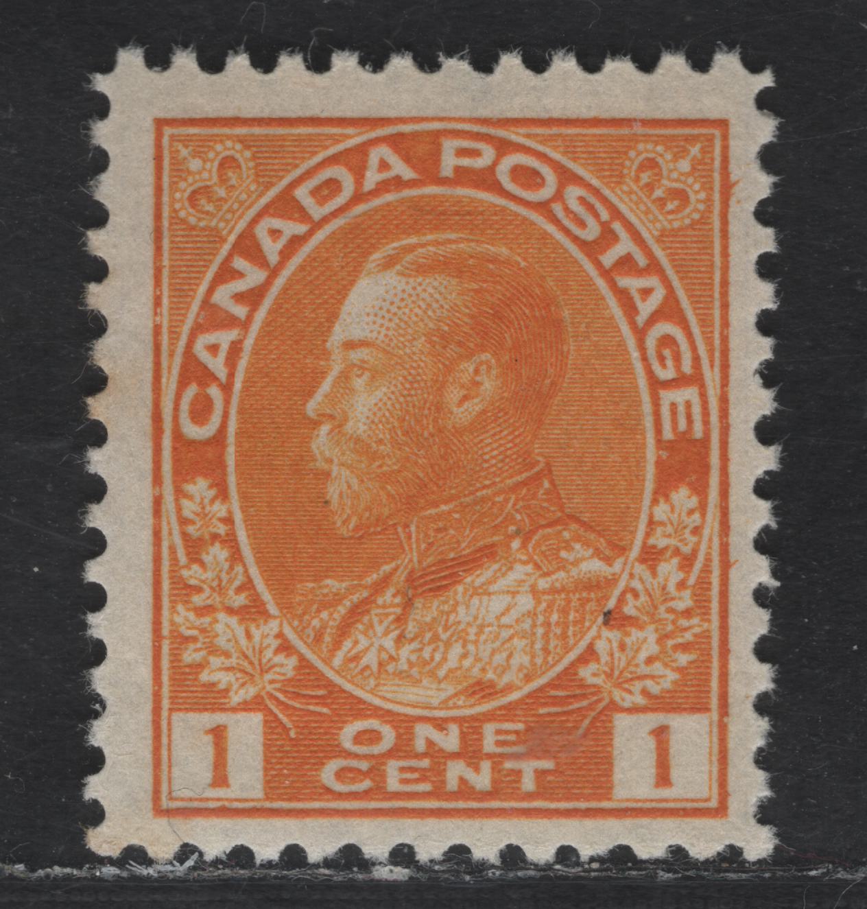 Lot 2 Canada #105 1c Orange Yellow King George V, 1911-1925 Admiral Issue, A FOG Single, Wet Printing, Die 1, Retouched Frameline.