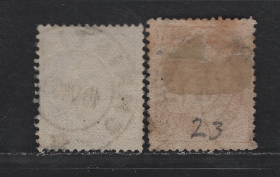 Lot 214 Norway SC#23, 31 3o - 60o Orange - Dark Blue Posthorns, 1877-1878 Posthorn Issue, 2 Fine Used Singles, Shaded Ring & Sans-Serif Capitals