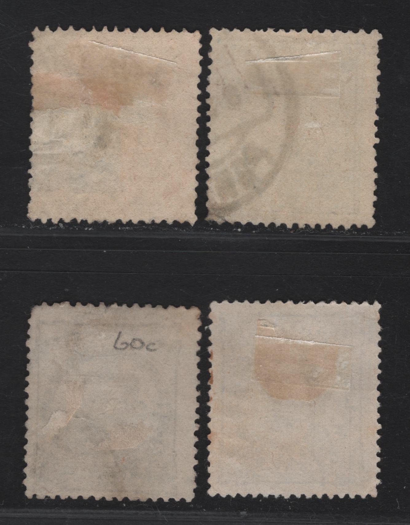 Lot 229 (C) Portugal SC#59a, 60a-c 10r - 25r Green - Brown King Luiz, 1882-1887 King Luiz 3/4 Face Issue, 4 Fine/Very Fine Used Singles, 10r Perf 12.5, 25r Perf 12.5 On Plain & Enamelled Paper & Perf 13.5 On Plain Paper