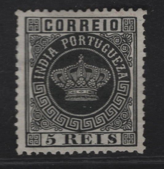 Lot 235 Portuguese India SC#56 5r Black Crown, 1877 Crown Issue, A Very Fine Unused Single, Perf 12.5, Thin Paper, Likely Issued Either Without Gum, Or With & Without Gum.
