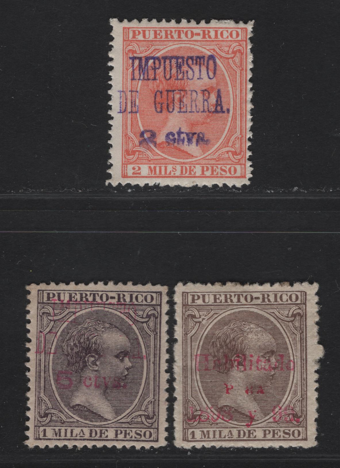 Lot 237 Puerto Rico SC#155, MR2, MR10 1m - 5c on 1m Deep Brown - Dark Brown Habitaldo, 1898 Habitaldo & Wartax Overprints, 3 FVFOG Singles