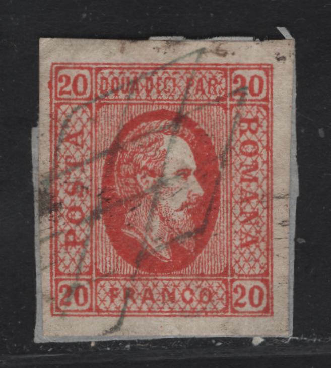 Lot 240 Romania SC#24 20pa Red Prince Alexandru Ioan Cuza, 1865 Prince Alexandru Ioan Cuza Issue, A Very Fine Used Single, Type 1