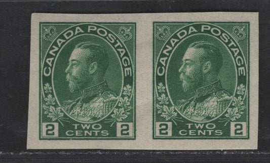 Lot 24 Canada #137 2c & 3c Green King George V, 1915-1924 Admiral Imperforate Issue, A VFOG Imperf Pair.
