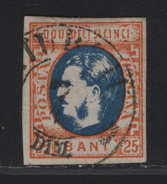 Lot 243 Romania SC#41 25b Orange & Blue Prince Carol, 1869 Prince Carol Issue, A Very Fine Used Single