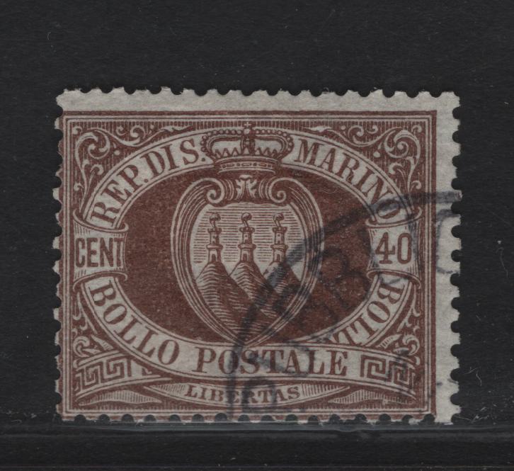 Lot 274 San Marino SC#15 30c Brown Coat of Arms, 1871-1879 Coat of Arms Issue, A Very Good Used Single