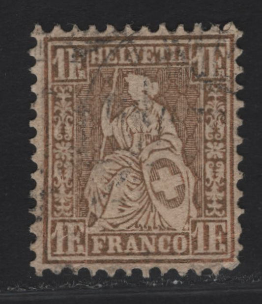 Lot 292 Switzerland SC#50b 1fr Reddish Bronze Sealted Helvetia, 1862-1864 Seated Helvetia Issue, A Fine Used Single, Light Wrinkle At LR