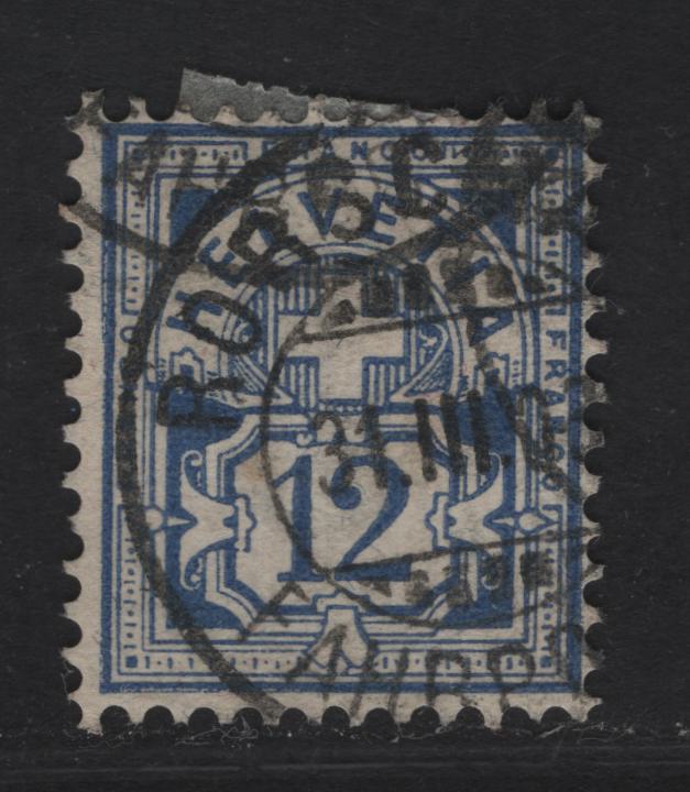 Lot 297 Switzerland SC#74a 12c Deep Dull Blue Numeral, 1882-1899 Numeral Issue, A Fine Used Single, Narrow Cross Wmk, Granite Paper