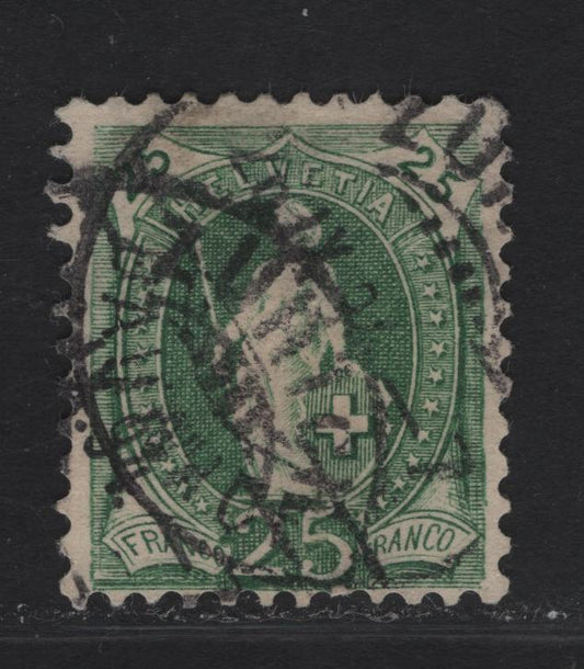 Lot 299 (C) Switzerland SC#90 25c Green Standing Helvetica, 1881-1893 Standing Helvetica Issue, A Fine Used Single, Thick Cross Wmk (Type 1), Perf 11.5x11