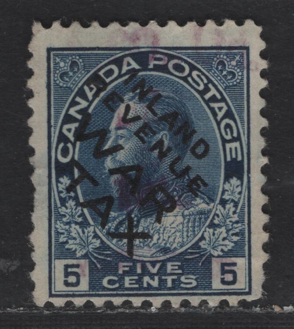 Lot 30 Canada #MR2bi 5c Blue King George V, 1915 War Tax Issue, A Very Good Used Single, Small Thins On Back.