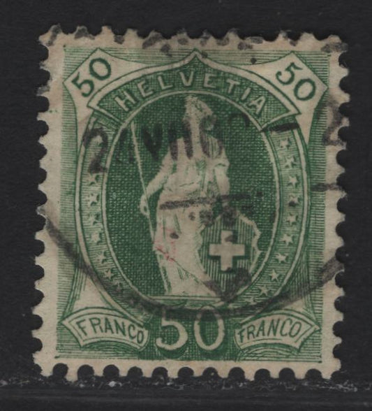 Lot 304 Switzerland SC#96a 50c Green Standing Helvetica, 1901-1903 Standing Helvetica Issue, A Very Fine Used Single, Thin Cross Wmk