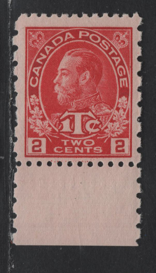 (C) Canada #MR5i 2c + 1c Bright Rose Red King George V, 1915-1916 War Tax Issue, A FNH Single, Retouched Frameline.