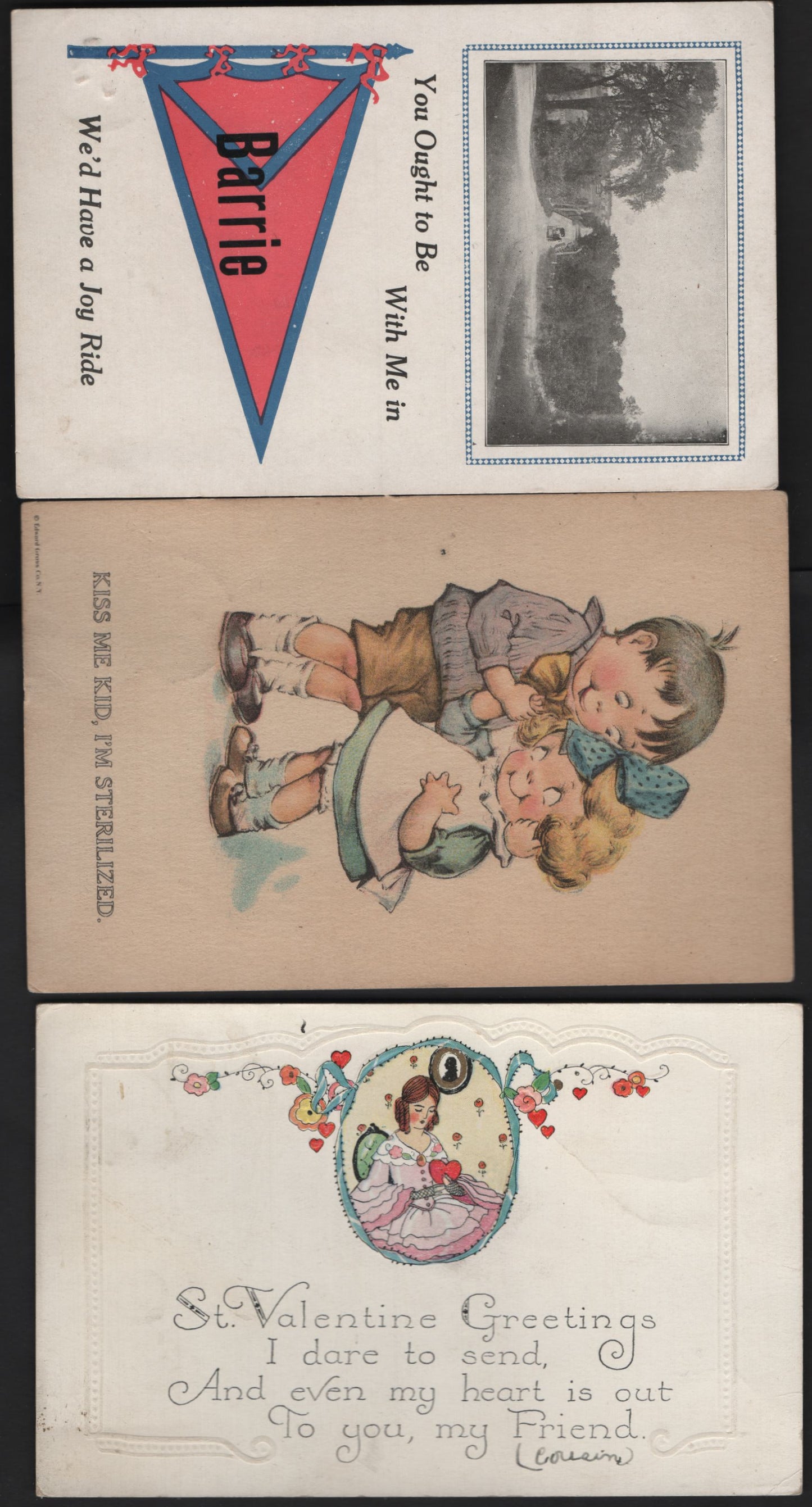 Lot 33 (C) Canada #MR1, 104, 104b, 105, 105f, 106v 1c - 2c Dark Green - Deep Red King George V, 1911-1925 Admiral & War Tax Issues, 6 Fine/Very Fine Used Singles & Pairs On Postcards, Mostly VF, Couple With A Small Corner Creases.