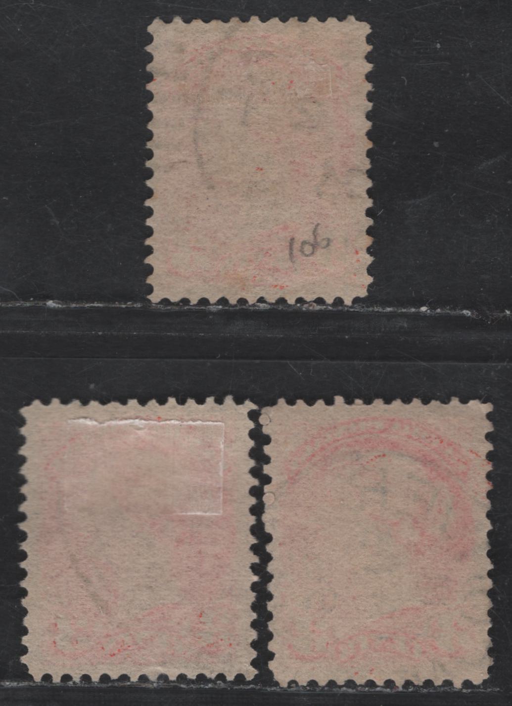 Lot 39 Canada #41 3c Deep Orange Vermillion Queen Victoria, 1870-1893 Small Queen Issue, 3 Very Fine Used Singles, Late Second Ottawa Printings, 1896 Cancels, Including Vancouver & Montreal, Paper 2O-AA.