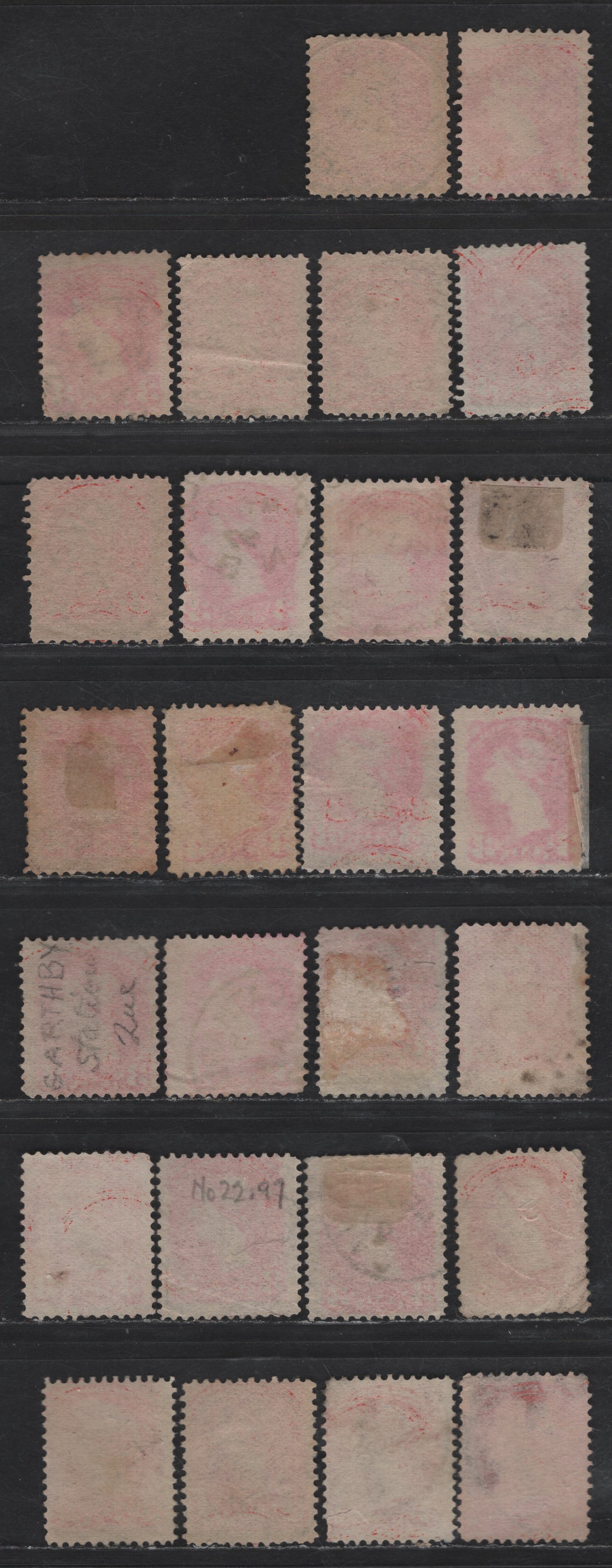 Lot 46 Canada #41 3c Orange Vermillion Queen Victoria, 1870-1893 Small Queen Issue, 26 Very Good Used Singles, Late Second Ottawa Printings, 1897 Dated Cancels, Various Shades, Unchecked For Papers.