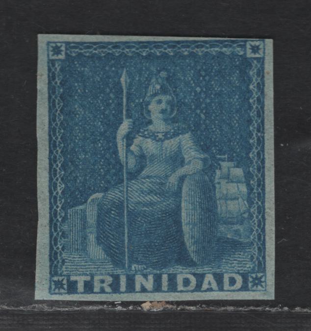 Lot 53 Trinidad SG#4 1/2d Deep Blue Britannia, 1851 Britannia Issue, A FOG Single, Evenly Blued Paper, 3.5 Margins, Close At UR