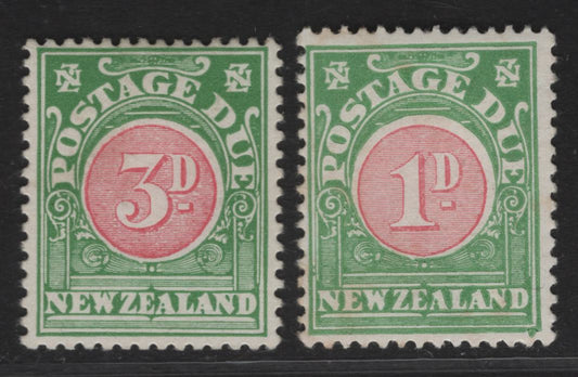 Lot 102 (C) New Zealand SG#D34, D36 1d - 3d Rose & Pale Yellow Green - Rose & Green Numeral, 1925-1935 Postage Due, 2 F/VFOG Singles, Cowan Paper, Perf 14