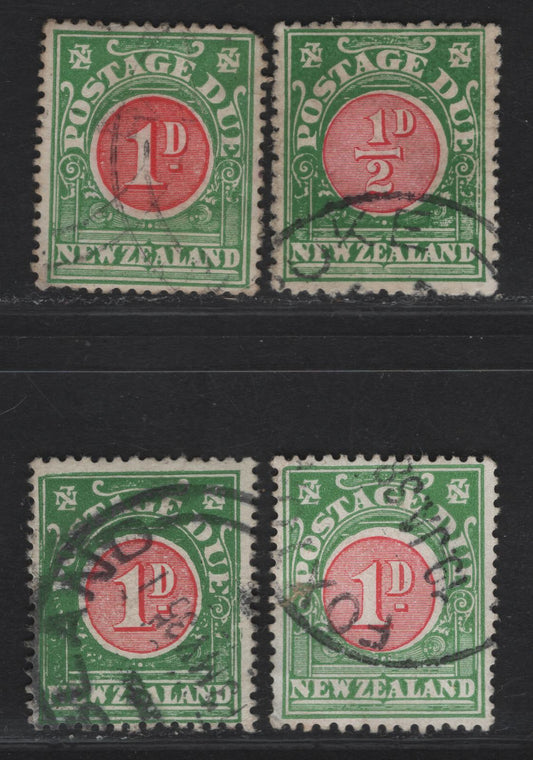 Lot 104 (C) New Zealand SG#D29-D30 1/2d - 1d Carmine & Green - Carmine & Green Numeral, 1925-1935 Postage Due, 4 Fine/Very Fine Used Singles, Additional Shades, Cowan Paper, Perf 14x15.