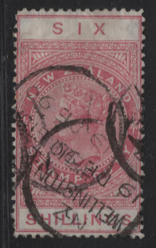 Lot 117 (C) New Zealand SG#F27 6/- Rose Queen Victoria, 1882-1890 Postal Fiscal Sideface Issue, A Very Fine Used Single, Perf 12.5, Star Over NZ Wmk With 6mm Gap