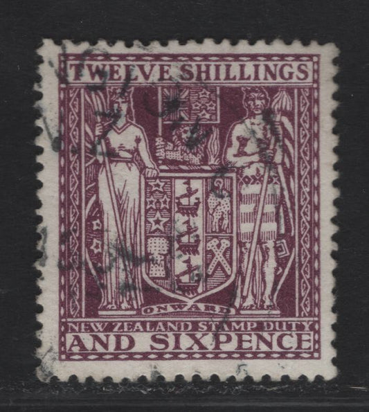 Lot 125 (C) New Zealand SG#F156 12/6d Deep Plum Arms, 1931-1935 Arms Postal Fiscal Issue, A Fine Used Single, Cowan Paper With Horizontal Mesh, Single Star & NZ Wmk