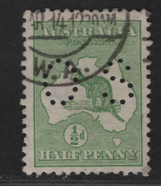 Lot 127 Australia SG#O16 1/2d Green Kangaroo & Map, 1913-1914 Kangaroo & Map 1st Issue, A Very Fine Used Single, First Wmk, Die 1, Perf OS.