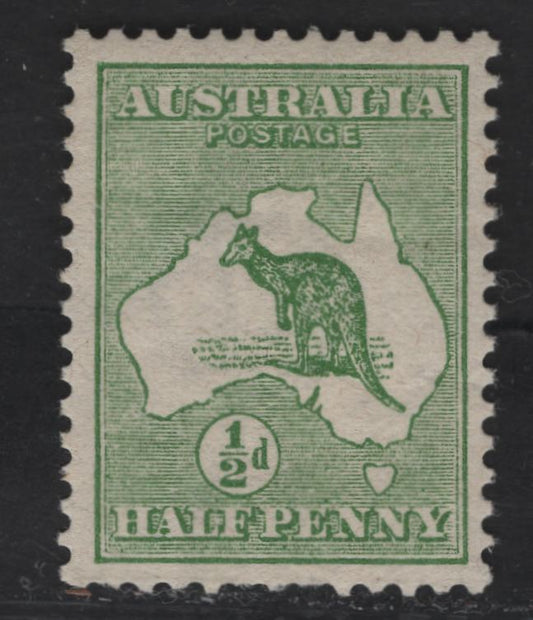Lot 128 Australia SG#1 1/2d Green Kangaroo & Map, 1913-1914 Kangaroo & Map 1st Issue, A VFOG Single, First Wmk