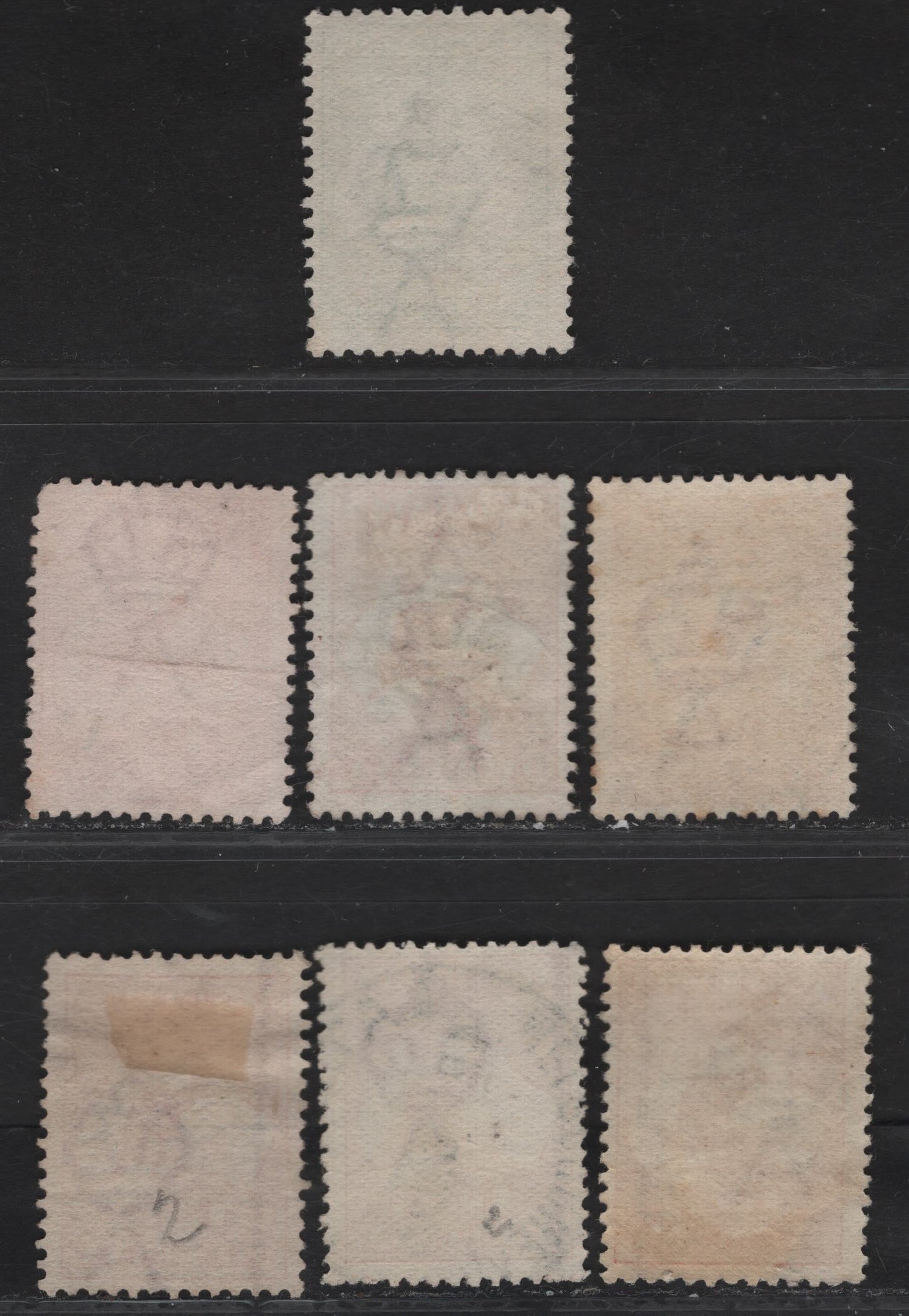 Lot 129 Australia SG#1, 2,b,d,db, 2e,2eb 1/2d - 1d Green - Carmine Kangaroo & Map, 1913-1914 Kangaroo & Map 1st Issue, 7 Fine Used Singles, 1d Carmine Dies 1, 2 & 2a