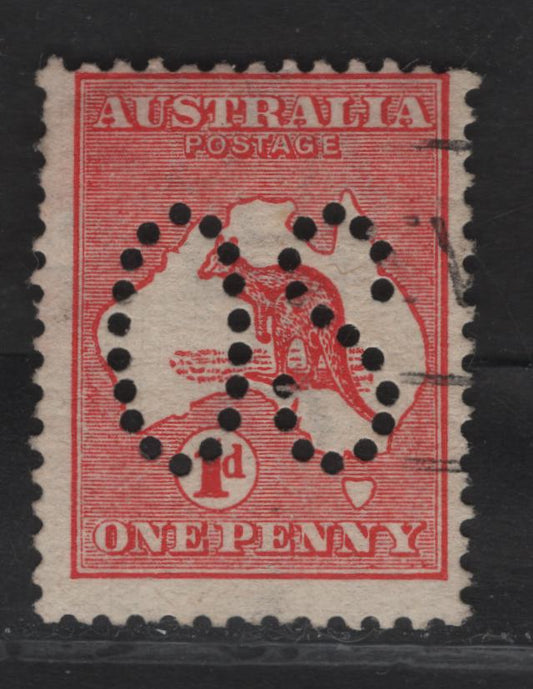 Lot 130 Australia SG#O2 1d Red Kangaroo & Map, 1913-1914 Kangaroo & Map 1st Issue, A Fine Used Single, Perforated Large OS