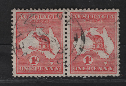 Lot 131 (C) Australia SG#2eb 1d Carmine Kangaroo & Map, 1913-1914 Kangaroo & Map 1st Issue, A Very Fine Used Pair, First Wmk