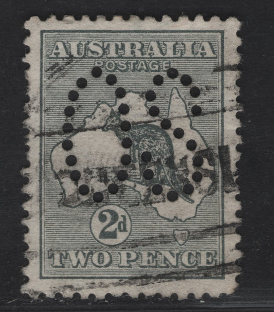 Lot 133 (C) Australia SG#O3 2d Gray Kangaroo & Map, 1913-1914 Kangaroo & Map 1st Issue, A Fine Used Single, First Wmk, Perforated Large OS
