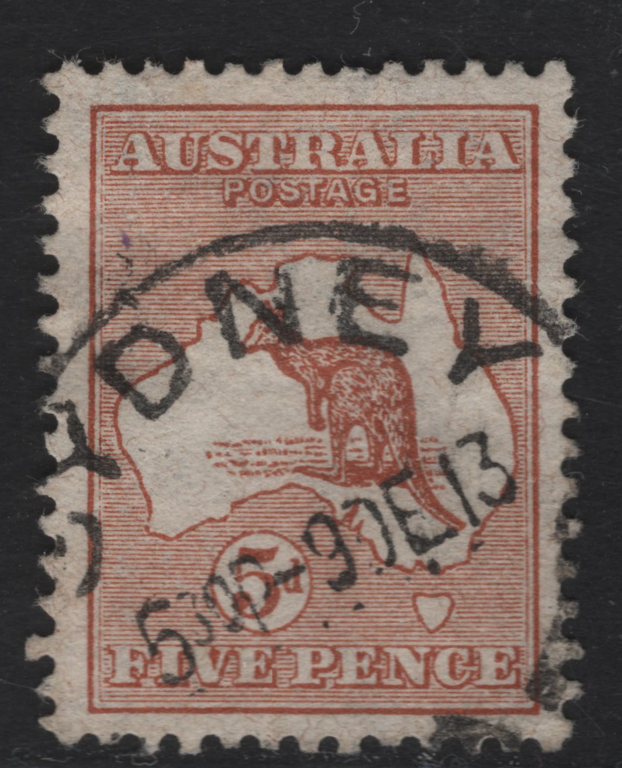 Lot 139 Australia SG#8 5d Chestnut Kangaroo & Map, 1913-1914 Kangaroo & Map 1st Issue, A Very Fine Used Single, First Wmk