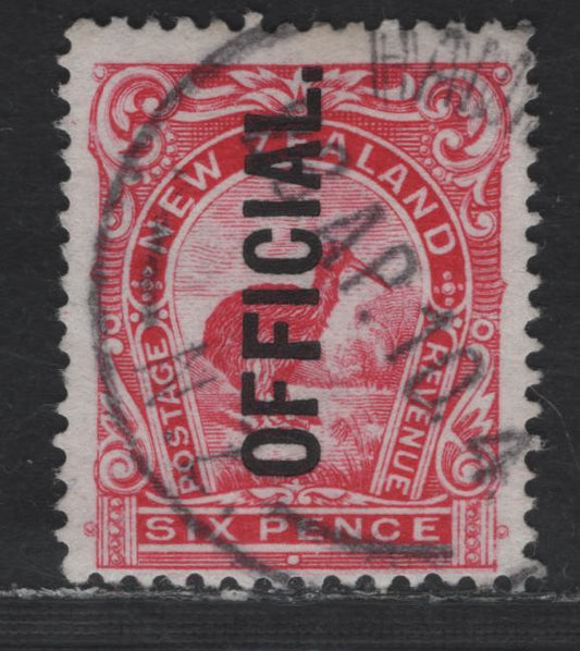 Lot 19 (C) New Zealand SG#O72 6d Pink Brown Kiwi, 1908-1909 Reduced Size Pictorial Issue, A Fine Used Single, Perf 14x15, Official Overprint
