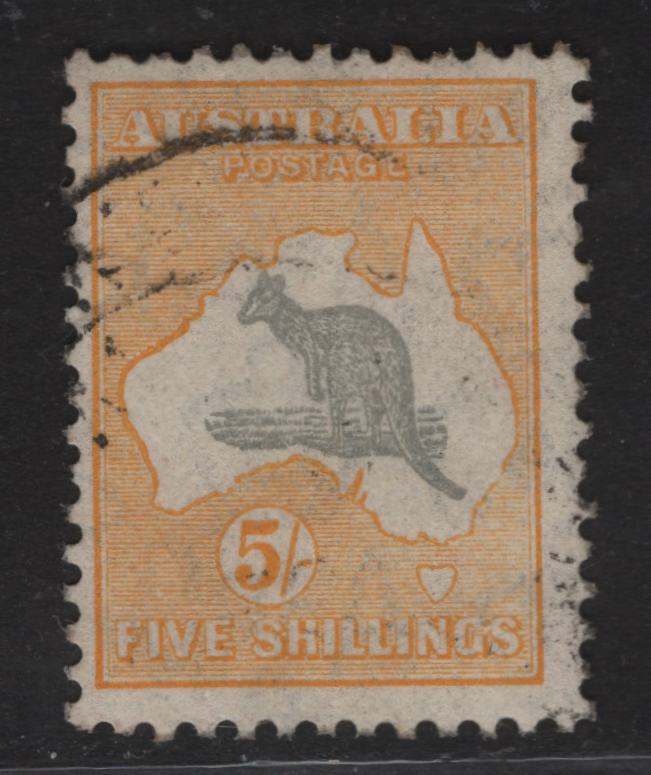Lot 193 (C) Australia SG#135 5/- Gray & Bright Pale Orange Kangaroo & Map, 1931-1936 Kangaroo & Map Issue, A Fine Used Single, C of A Wmk