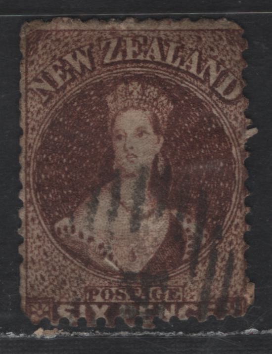 Lot 2 (C) New Zealand SG#122a 6d Brown Queen Victoria, 1864-1871 Chalon Heads Issue, A Good Used Single, Perf 12.5, Large Star Wmk
