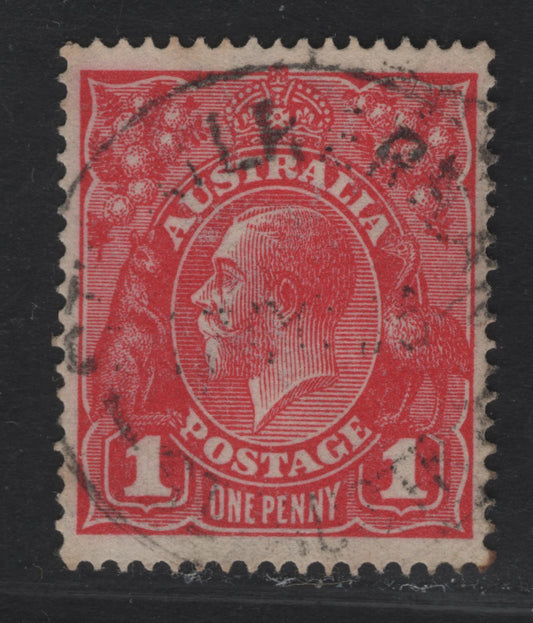 Australia SG#47i 1d Rose Red King George V, 1916-1918 KGV Heads Issue, A Fine Used Single, Perf 14.24x14 Comb, Rough Unsurfaced Paper, Single Crown Wmk.