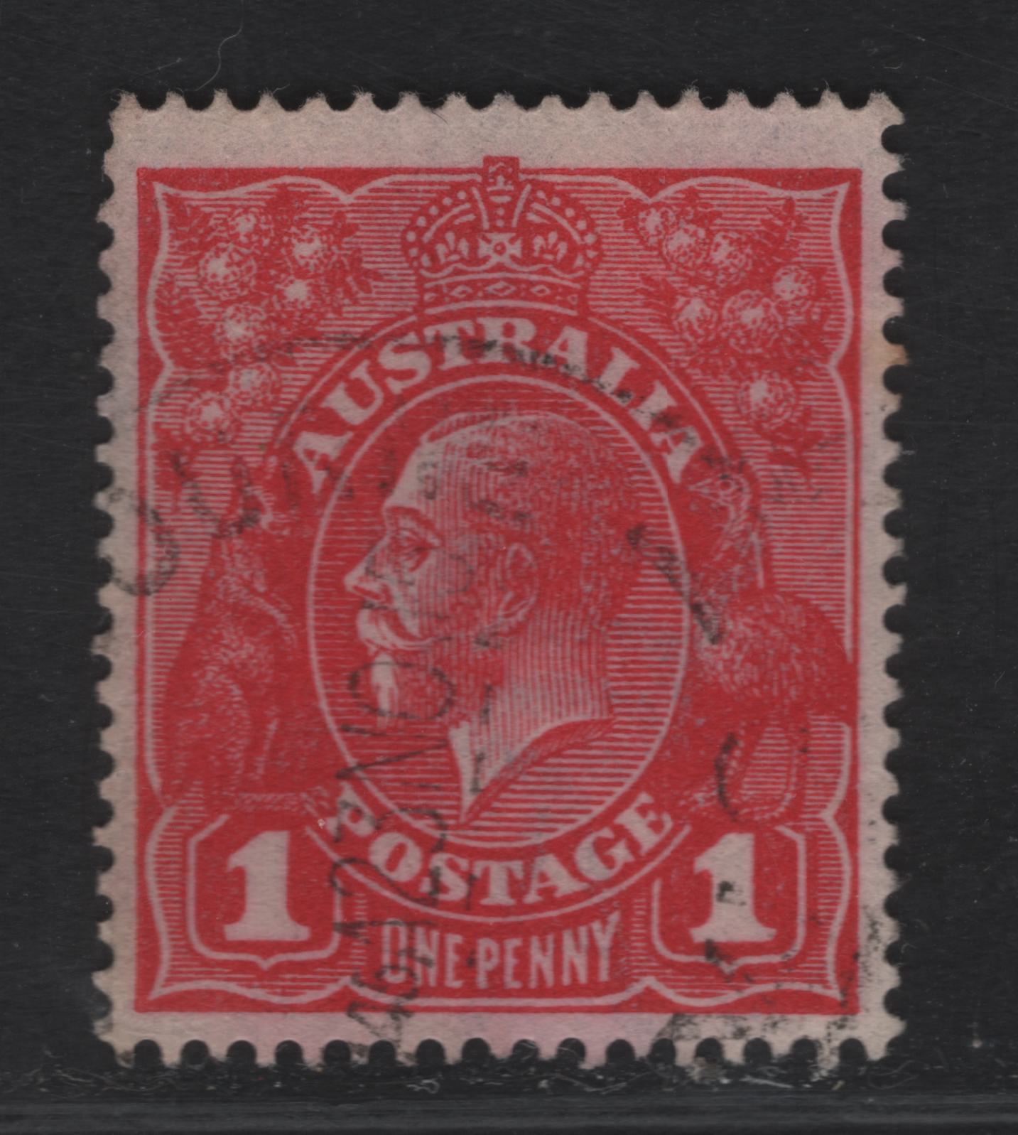 Lot 208 Australia SG#47bvar 1d Aniline Rose Red King George V, 1916-1918 KGV Heads Issue, A Very Fine Used Single, Unlisted Thin Paper, Perf 14, Should Be Listed In Brosden White.
