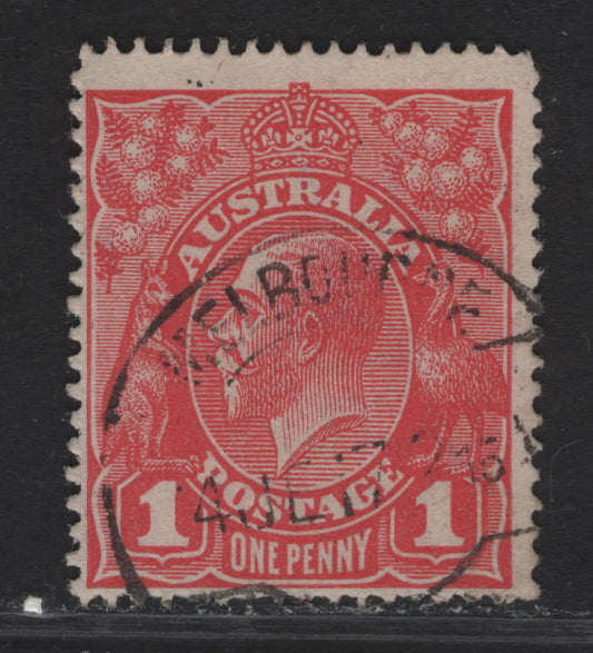 Australia SG#21aw 1d Rose Red King George V, 1914-1920 KGV Heads Issue, A Fine Used Single, Perf 14.25x14, Inverted Wmk