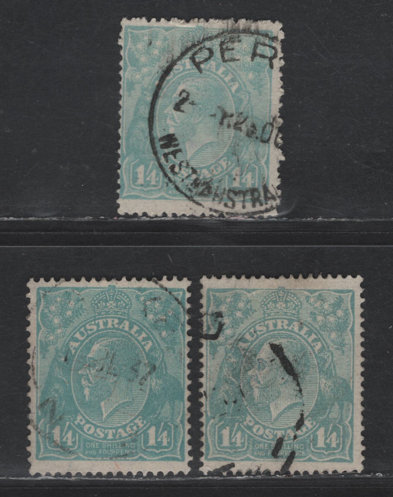 Lot 261 Australia SG#66-a, 131 1/4d Pale Blue, Dull Greenish Blue & Turquoise King George V, 1918-1936 KGV Heads Issues, 3 Fine Used Singles, Single Crown & C of A Wmks