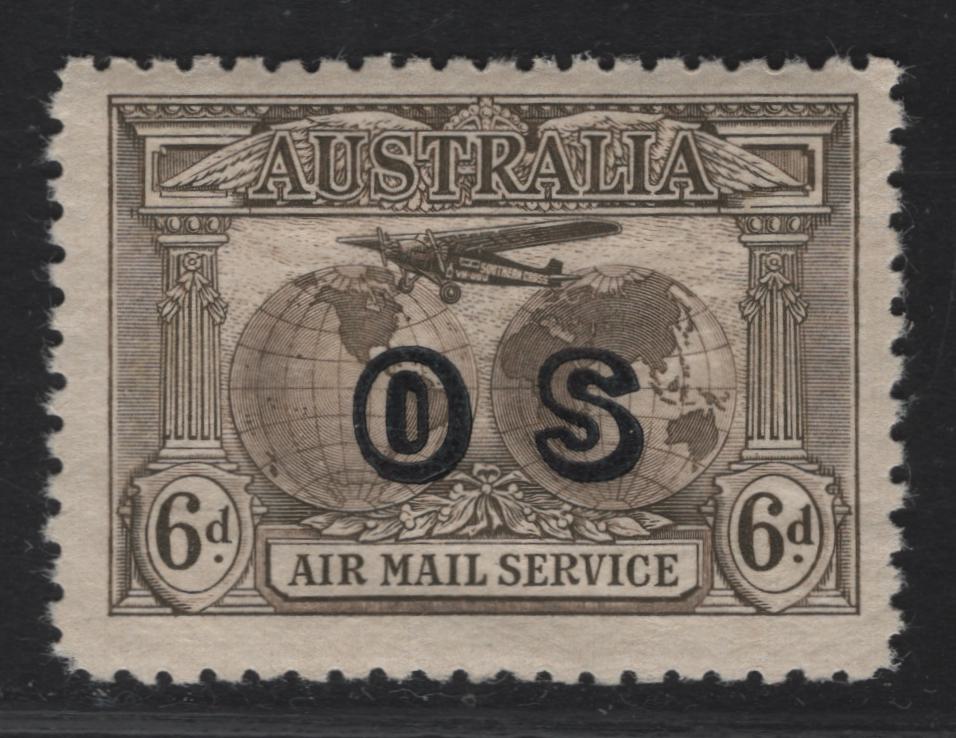 Lot 280 Australia SG#139a 6d Sepia Fokker F VIIs, 1931 Kingsford Smiths Flights Issue, A FNH Single, OS Overprint