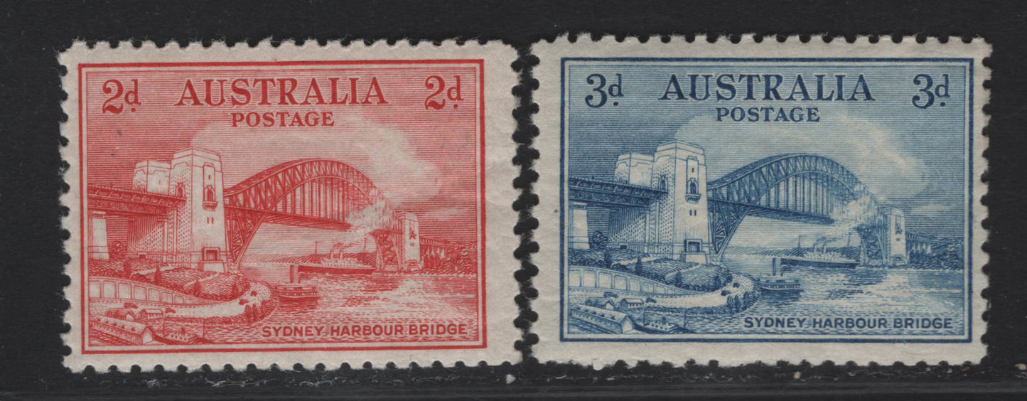 Lot 289 (C) Australia SG#141-142 2d - 3d Scarlet - Blue Sydney Harbor Bridge, 1932 Opening Sydney Harbor Bridge Issue, 2 VFNH Singles