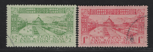 Lot 51 (C) New Zealand SG#463-464 1/2d - 1d Yellowish Green on Green - Carmine on Rose Exhibition Buildings, 1925 Dunedin Exhibition Issue, 2 Very Fine Used Singles