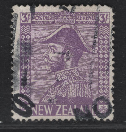 Lot 59 New Zealand SG#470 3/- Mauve King George V, 1926-1934 KGV Admiral Issue, A Fine Used Single, Cowan Paper