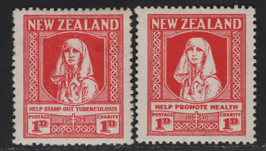 Lot 62 (C) New Zealand SG#544-545 1d+1d Scarlet Nurse - Smiling Boy, 1929-1930 Anti-Tuberculosis Fund, 2 VFOG Singles