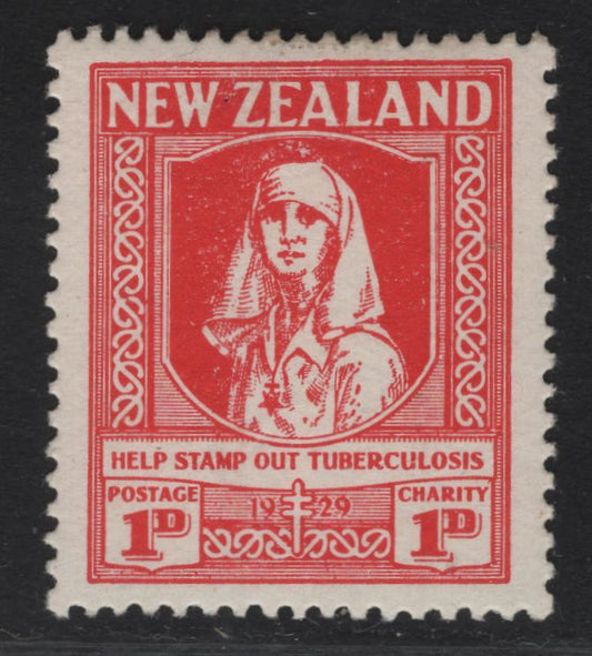 Lot 64 New Zealand SG#544 1d+1d Scarlet Nurse, 1929-1930 Anti-Tuberculosis Fund, A VFOG Single