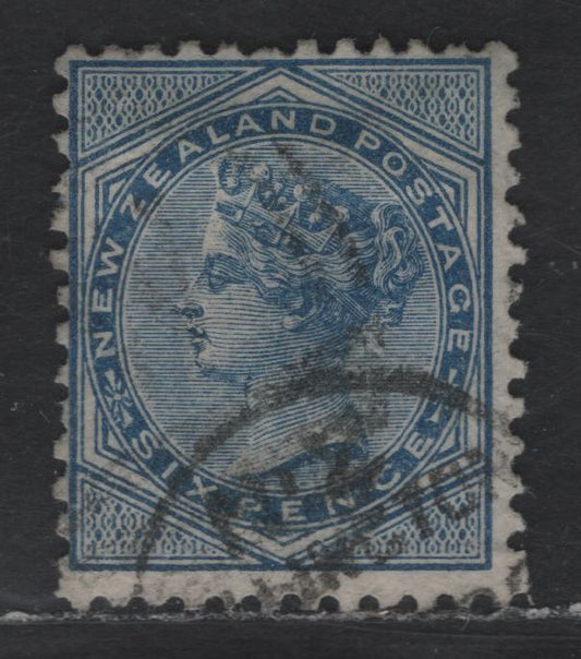 Lot 7 New Zealand SG#183 6d Blue Queen Victoria, 1878 First Sideface Issue, A Fine Used Single, Perf 12x11.5
