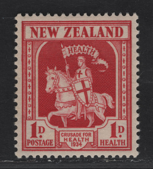 New Zealand SG#555 1d+1d Carmine & Scarlet Crusader, 1934 Crusader Health Issue, A VFOG Single