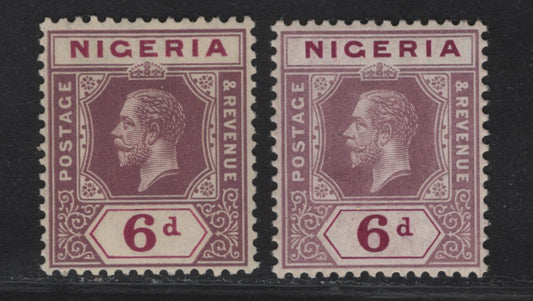 Nigeria SG#7 6d Deep Gmagenta & Pale Purple - Deep Magenta & Dull Reddish Purple King George V, 1914-1929 KGV Imperium Keyplate Issue, Wmk Multiple Crown CA, 2 VFOG Singles